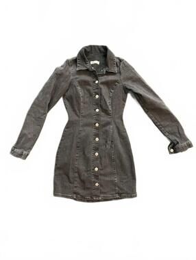 Zara Authentic Denim Button-Front Dress in Black Size S